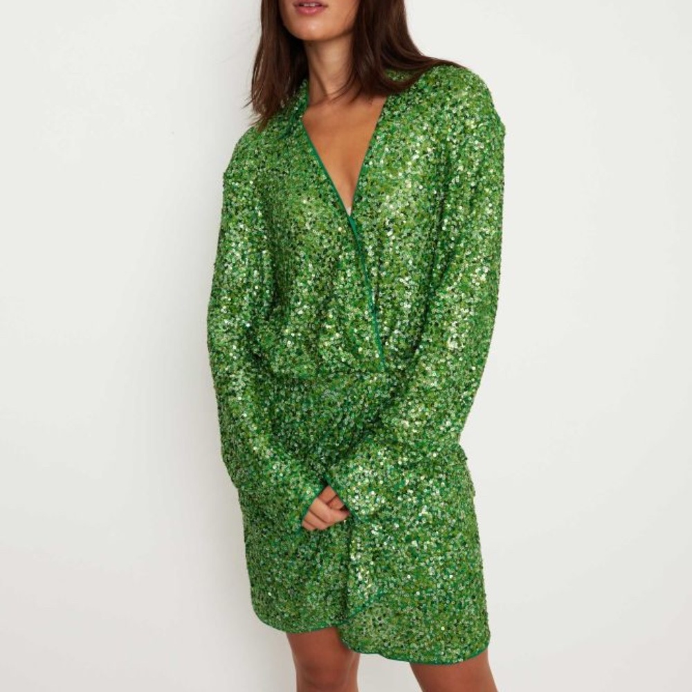 Green Sequin Long Sleeve Dress